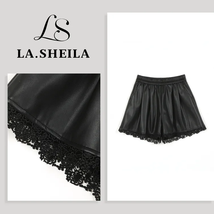 LA.Sheila蕾丝拼接松紧腰皮短裤253-DK/0914-3304121