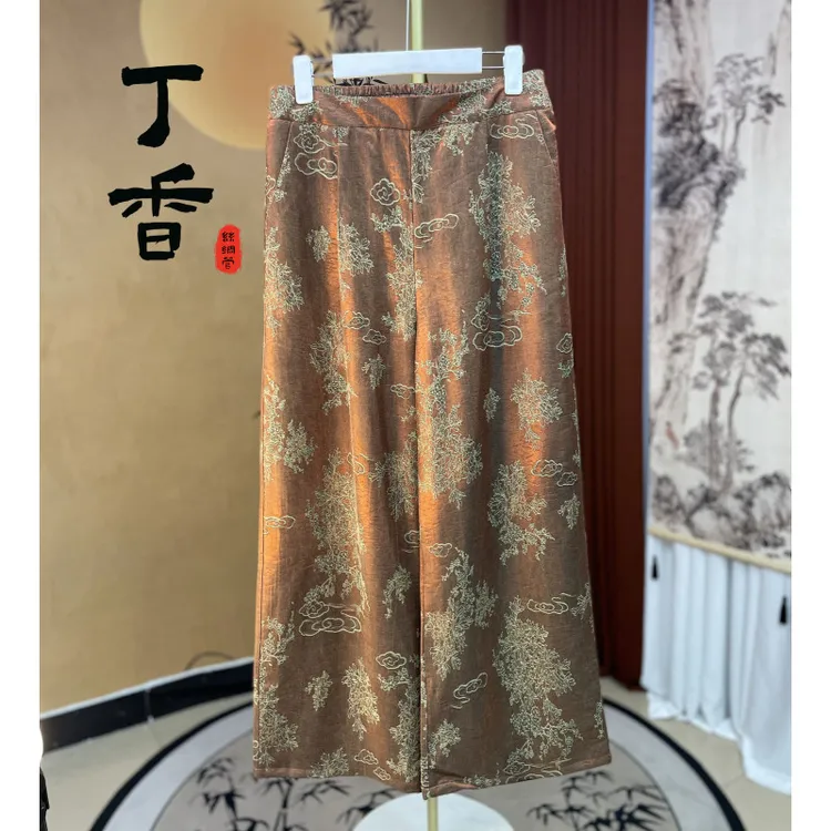 786高端重磅提花花螺新中式百搭经典裤子女