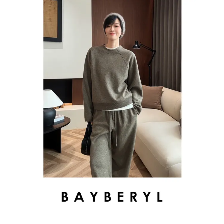 BAYBERYL老贝胶囊套装*1P静奢圆领上衣+抽绳休闲裤ZZS5E2642-9/7