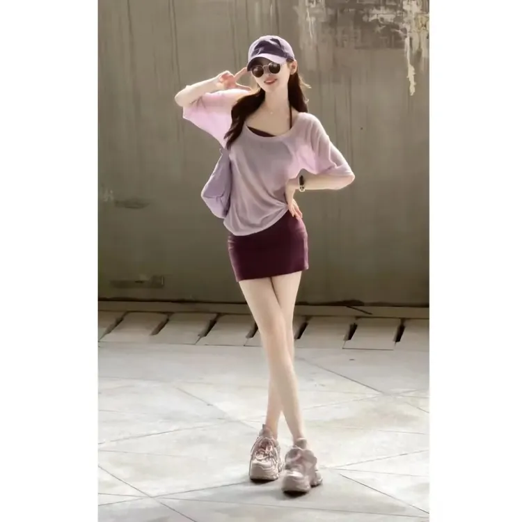 美式辣妹套装女2025新款夏季薄款字母防晒T恤+背心+半身裙三件套