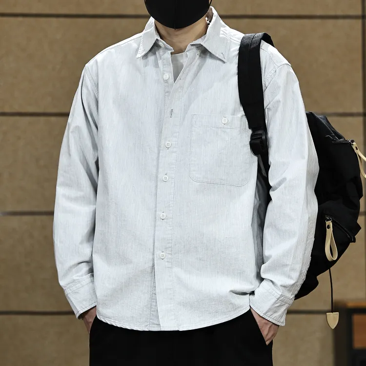 美式秋季简约百搭衬衫男2025新款春秋款潮牌休闲长袖衬衣高端衣服