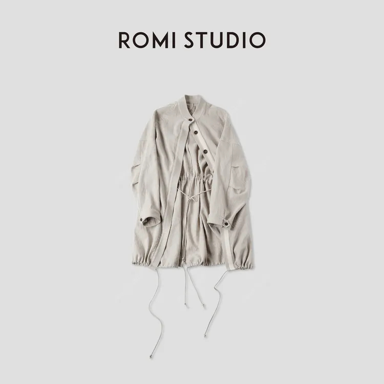 ROMI STUDIO“工匠精神”亚麻羊毛做旧手工缝线廓形风衣 RWCAWJ5224