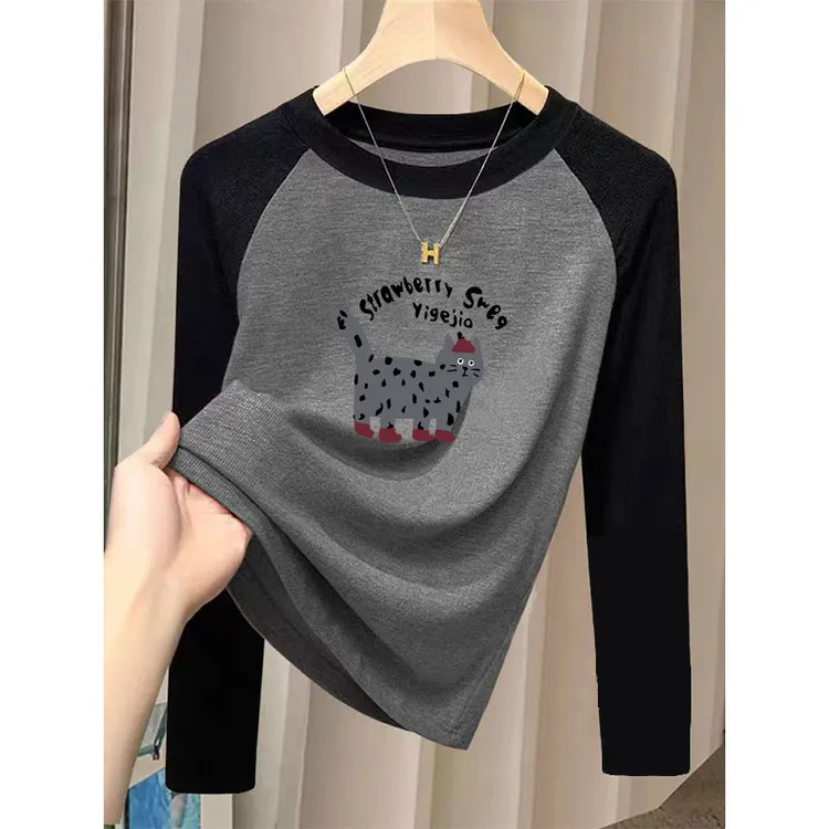 德绒百搭长袖t恤女装2025早春新款时尚打底衫显瘦修身休闲上衣