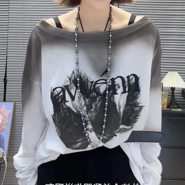 做旧Oversize风防晒常规长袖T恤圆领韩版宽松自发热5178