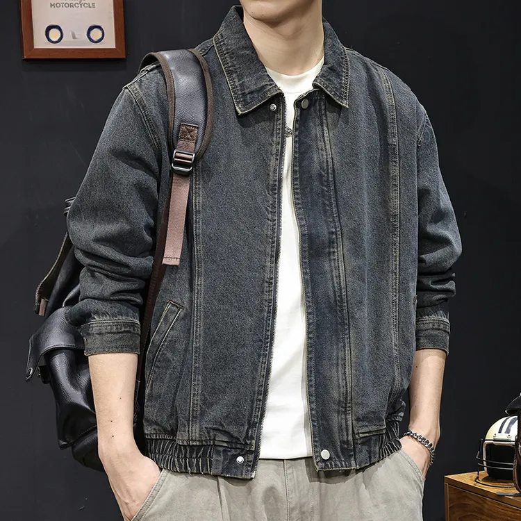 春秋新款美式复古牛仔夹克男2025宽松大码休闲男装款工装外套上衣
