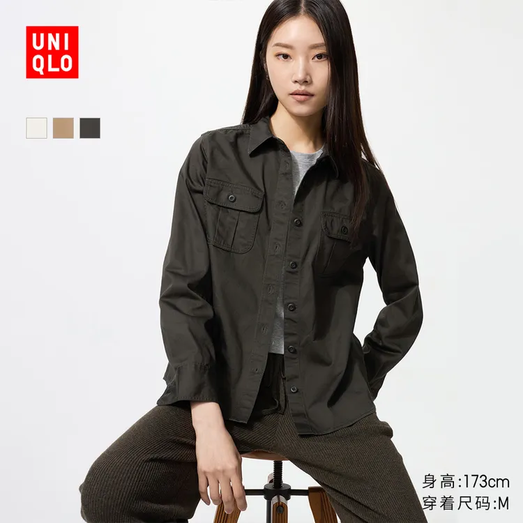 优衣库女装全棉工装衬衫/长袖衬衣外套479579