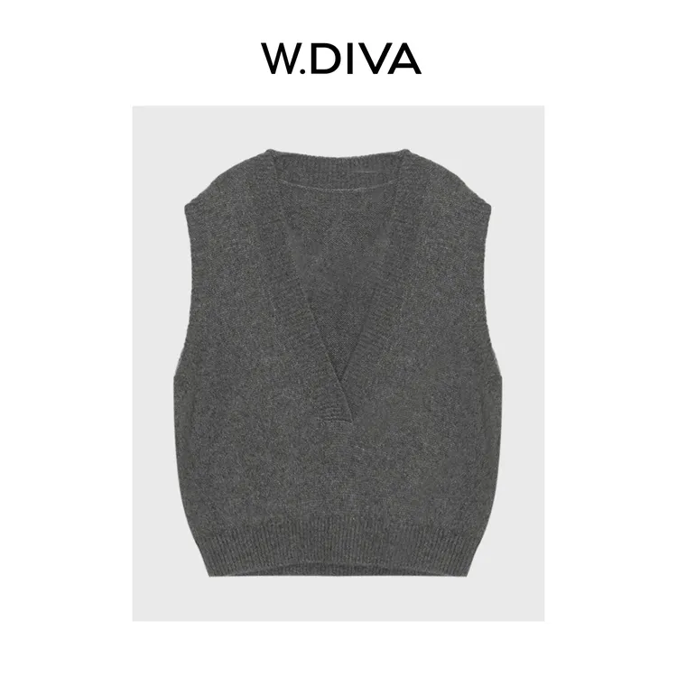 W.Diva【灰阶诗人】秋冬叠穿真丝BABY羊绒V领毛织背心53Z222713