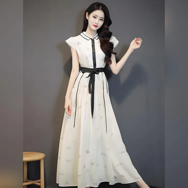 2025夏季新款女装时尚衬衫式连衣裙子温柔风显瘦通勤淑女漂亮气质