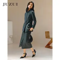 商场同款厂玖姿高智格雷羊毛开叉半身裙女2024冬季新款JWED20104