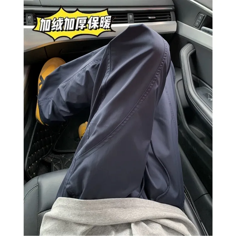美式微喇裤子男款秋冬保暖斜切冲锋裤软壳加绒保暖御寒直筒休闲裤