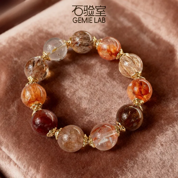 【鸿运当头】石验室|黑金超七发晶胶花水晶手串多样性发其一