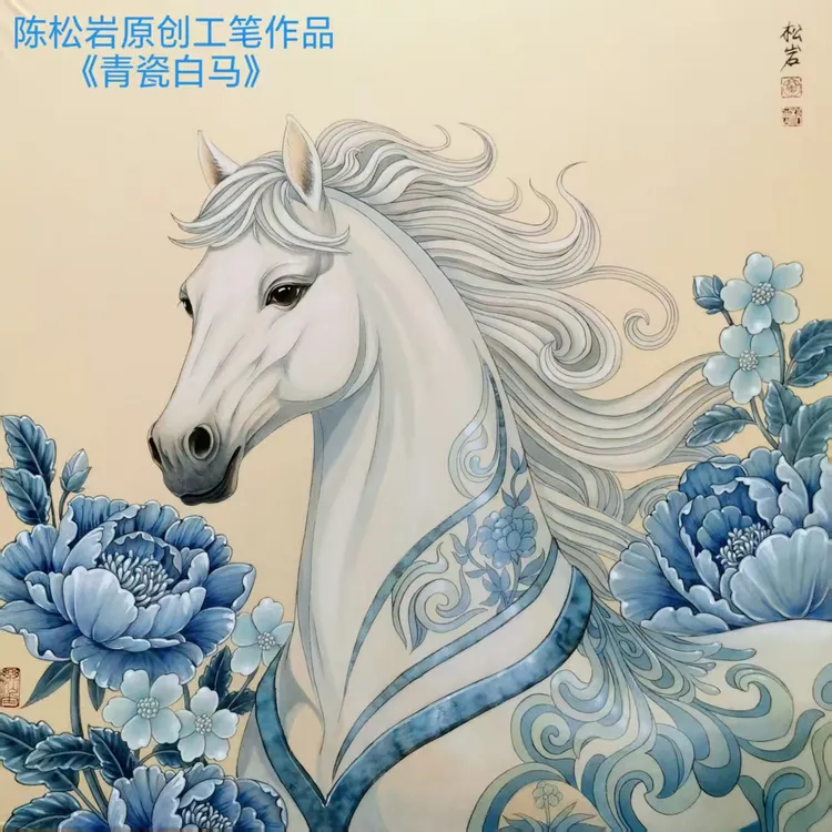 《青瓷白马》工笔课 共17讲  陈松岩原创工笔课