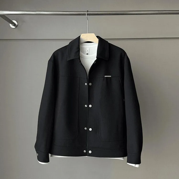 春秋美式爆款抖音男尚男装新款轻奢极简纯色简约百搭翻领夹克外套