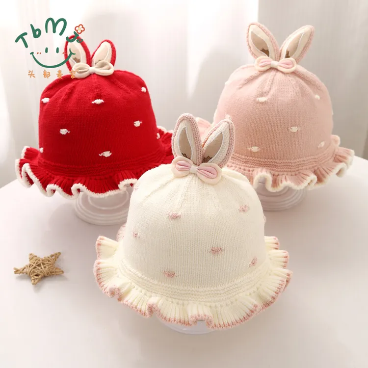 女宝宝帽子秋冬季保暖加厚甜美花边护耳毛线帽婴儿小月龄公主帽韩