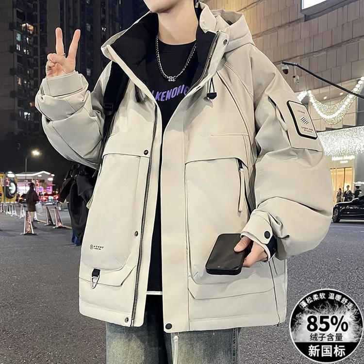 青少年冬季男士连帽羽绒服港风百搭宽松加厚保暖白鸭绒防寒服外套