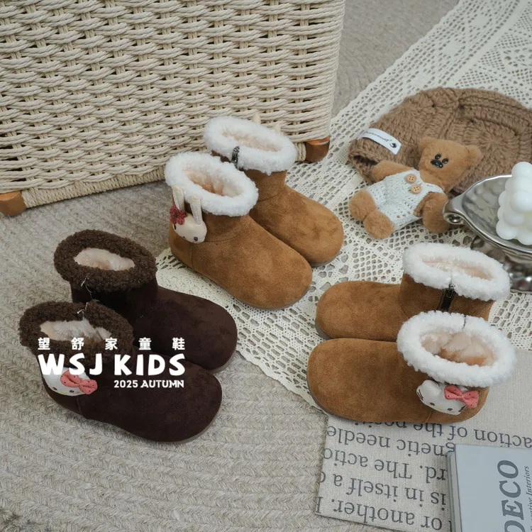望舒家韩版女童加绒勃肯靴秋冬季保暖防滑棉靴马丁靴06