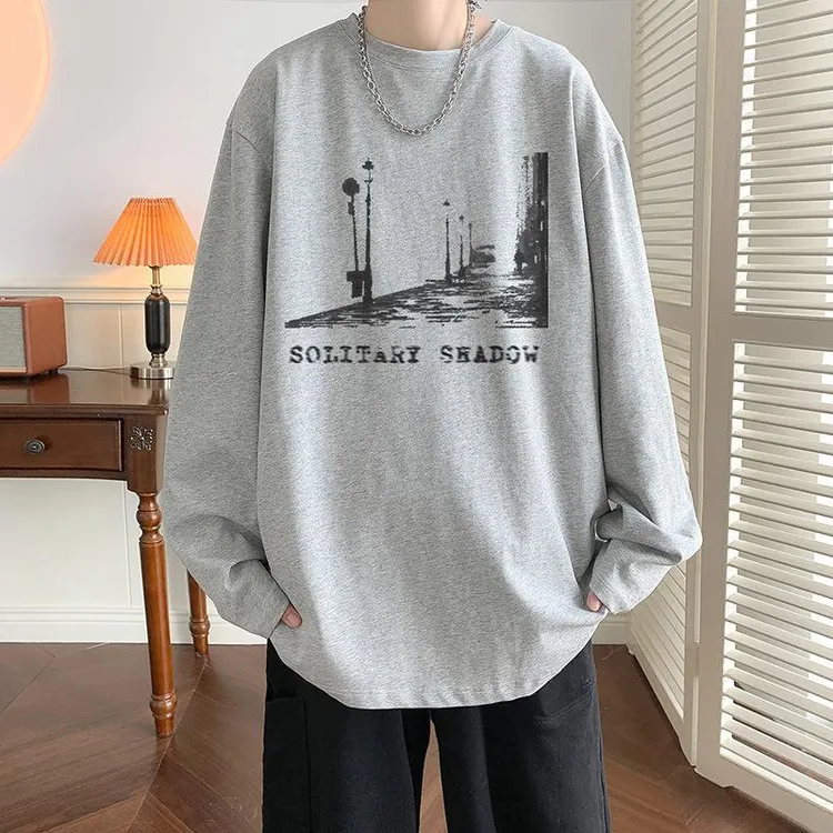 新款男装秋季长袖休闲上衣宽松版型潮流印花动物图案hiphop风格