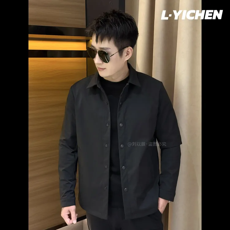 【刘以辰】秋冬夹棉轻奢高定版行政夹克纽扣式男装夹克外套翻领保暖