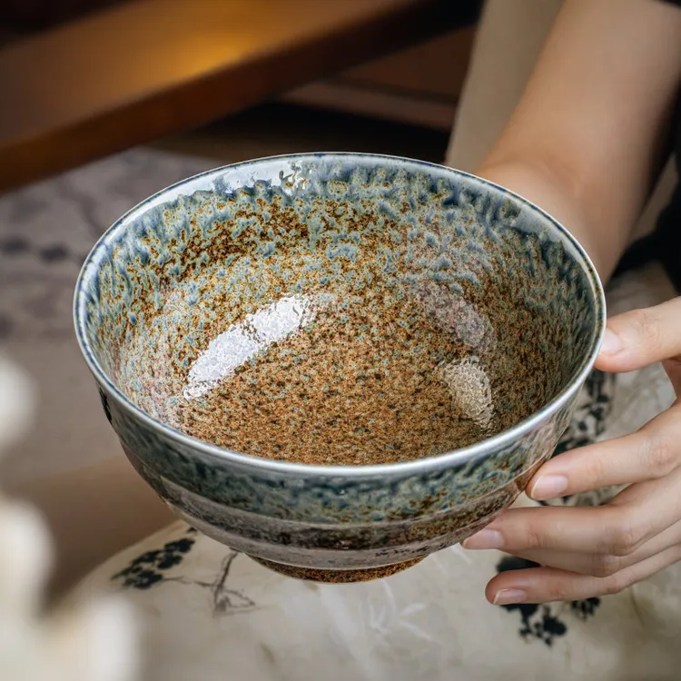 小悠家 日本进口手作复古斑驳陶瓷饭碗拉面碗料理餐盘日式餐具