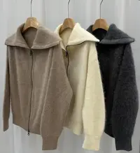 【浥尘女装】688 高克重拉毛工艺 大翻领羊绒开衫 时尚轻奢拉链毛衣