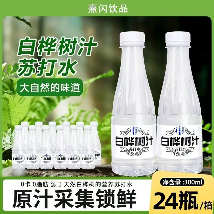 【买12瓶送12瓶】白桦树汁苏打天然水饮料网红饮品300ml*24瓶特价