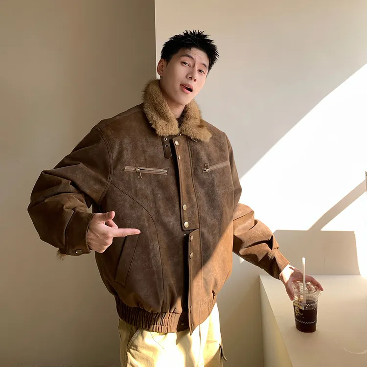 Holocene美式潮牌巴恩风羊羔毛翻领棉服男冬季宽松保暖外套MC8620