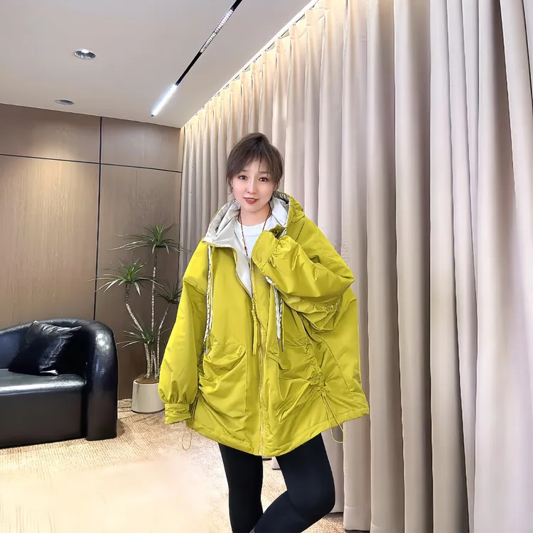 早春新款美版高级感薄棉外套女秋冬韩版休闲慵懒风洋气风衣二棉服