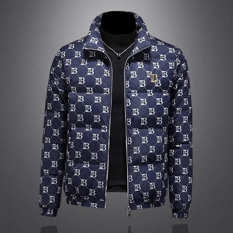 花色立领休闲羽绒服男士欧货潮流个性羽绒衣外套轻奢时尚羽绒上衣