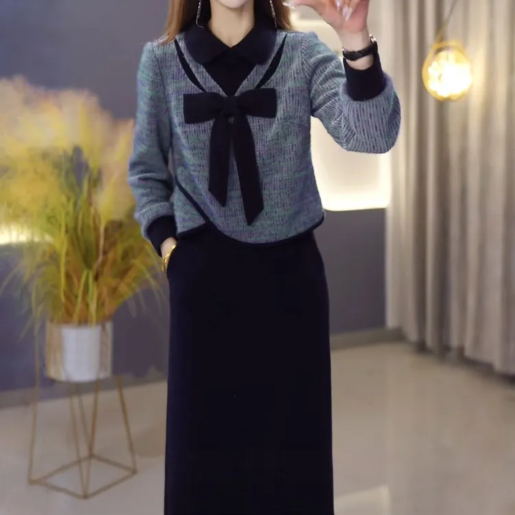 高级雪花绒洋气时髦优雅俩件套2025秋季新款中年妈妈连衣裙套装