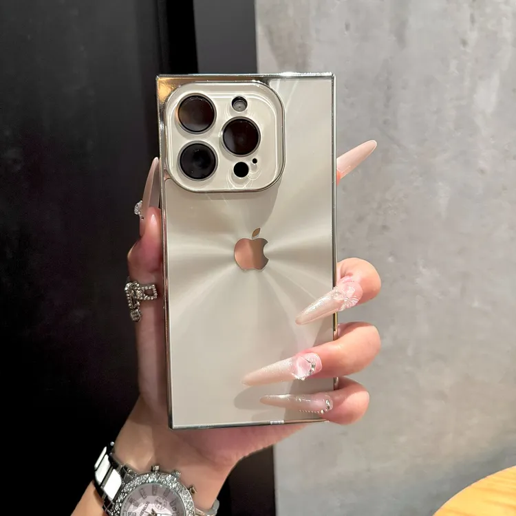 高级感方形极光适用苹果16promax手机壳简约iPhone15全包14创意13