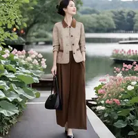 高级感气质套装女2025春秋新款翻领撞色长袖外套时尚阔腿裤两件套