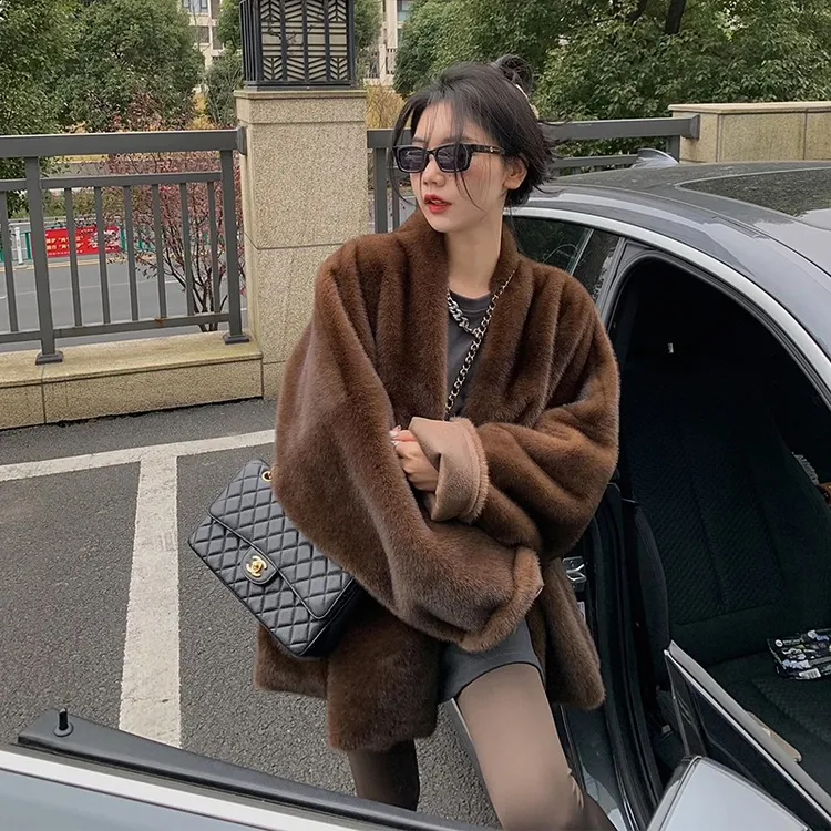 人造皮草 秋冬季新款外套宽松年轻款环保毛毛大衣洋气女