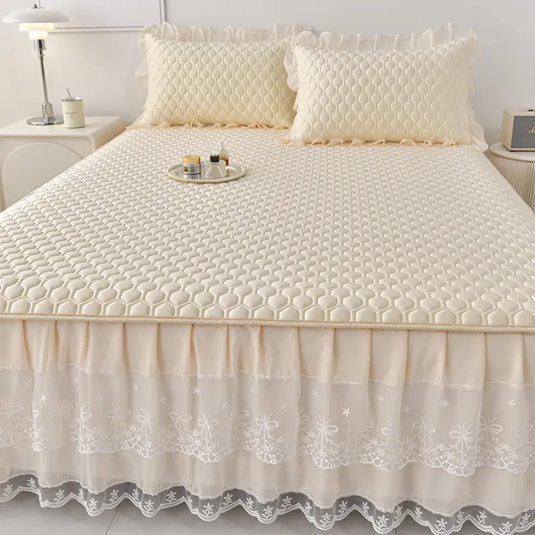 乳胶凉席三件套小清新单件床罩家用双层花边床裙款两件套2025新款