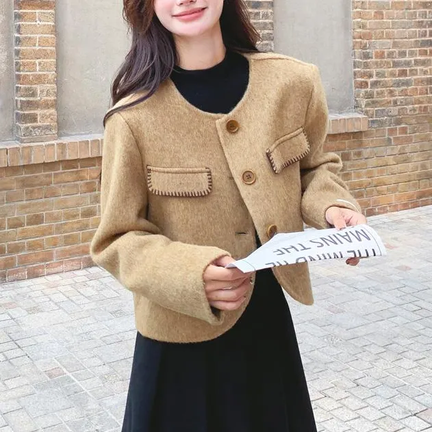 小香风单排扣双面羊毛大衣女秋冬2025年新款小个子甜美气质短外套