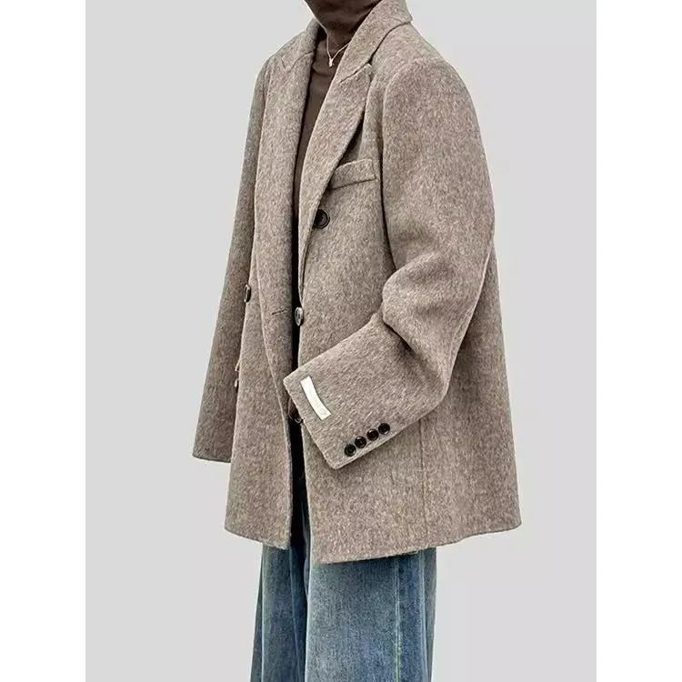 燕麦色羊毛大衣女2025秋冬新款毛呢外套高级感小个子短款西装