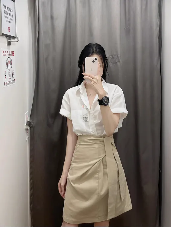 夏季宽松型POLO领成人纯棉白色衬衫女炸街衬衣短袖法式设计感小众