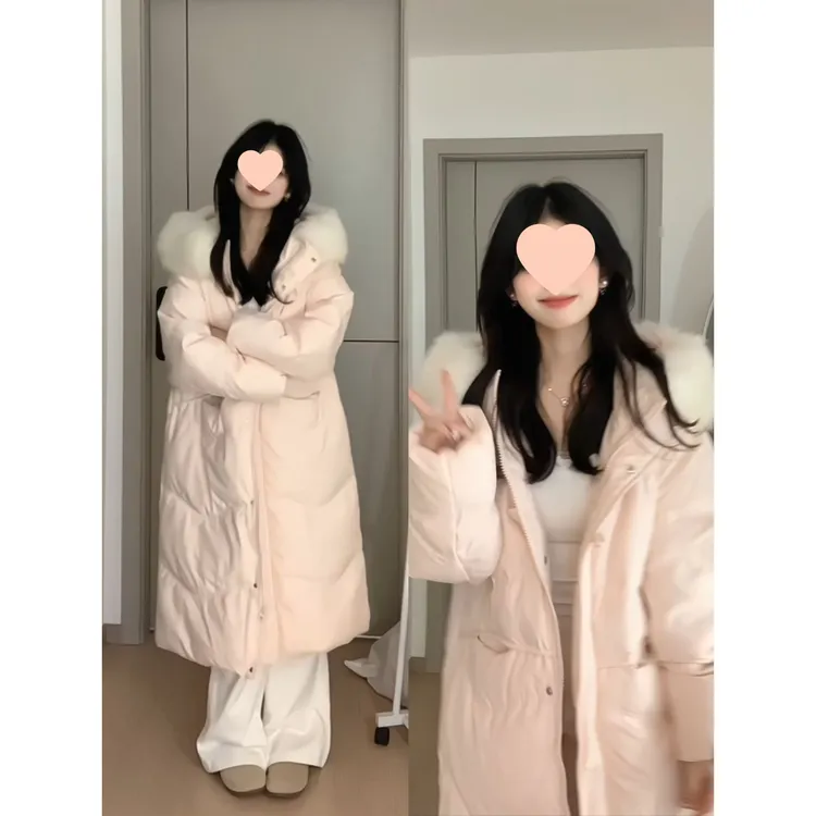 甜奶风中长款大衣棉服外套女冬季软糯大毛领连帽棉袄宽松显瘦棉衣