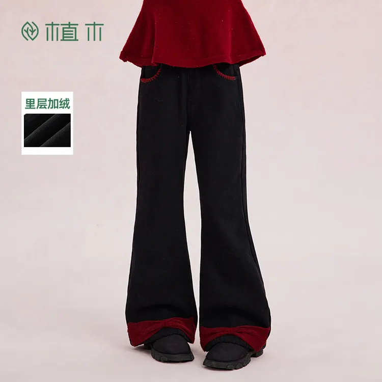 植木童装儿童裤子2025秋冬新款中大童水洗牛仔裤微喇裤