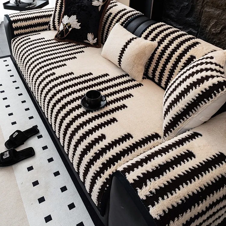 （故川）高级感舒棉绒沙发垫加厚秋冬毛绒坐垫复古客厅沙发套罩布