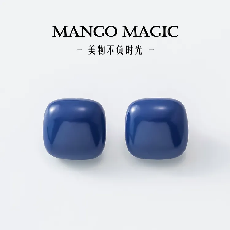 mango magic 铜合金珐琅耳饰 法式克莱因蓝珐琅滴釉耳钉341-10667商品图