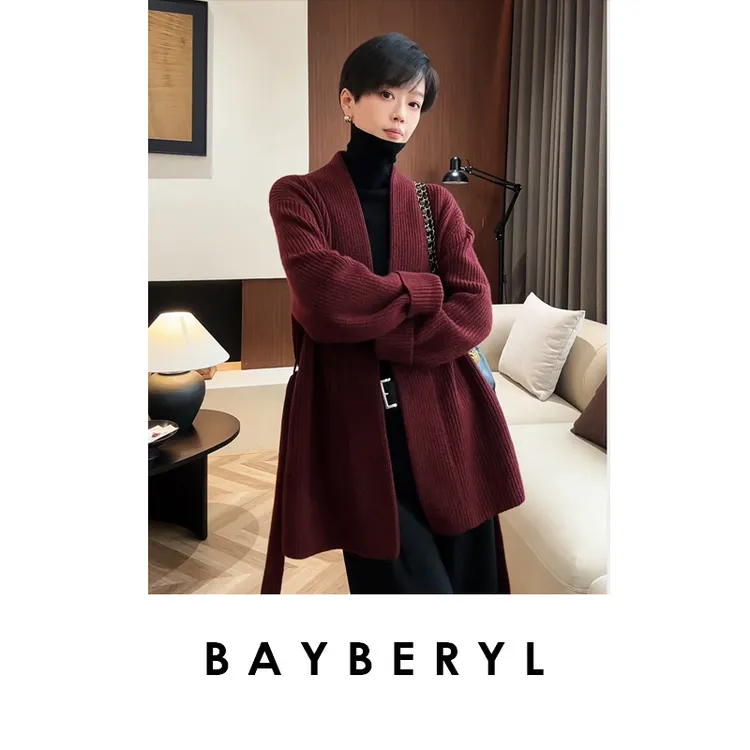 CC12-BAYBERYL老贝飘带开衫*高克慵懒开襟系带厚针织衫ZZS5I2703