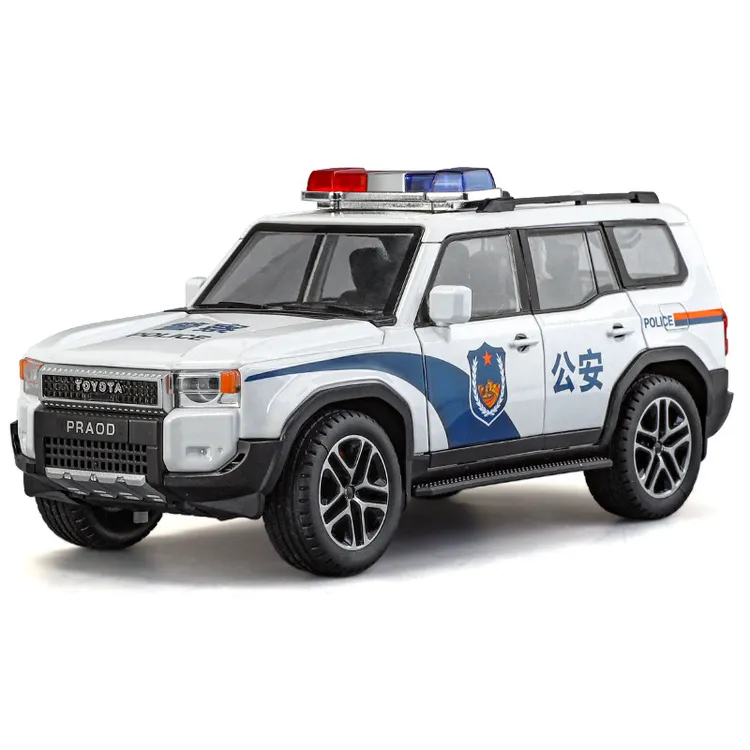 仿真1:24普拉多合金警车玩具金属汽车模型声效回力开门