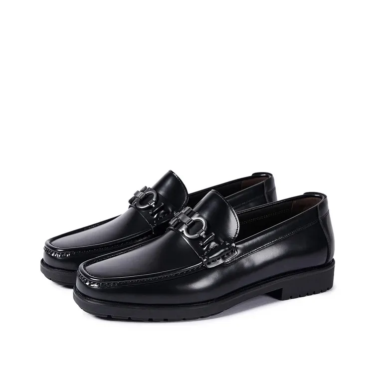 新款男士商务休闲皮鞋一脚蹬乐福鞋时尚舒适百搭黑色皮鞋