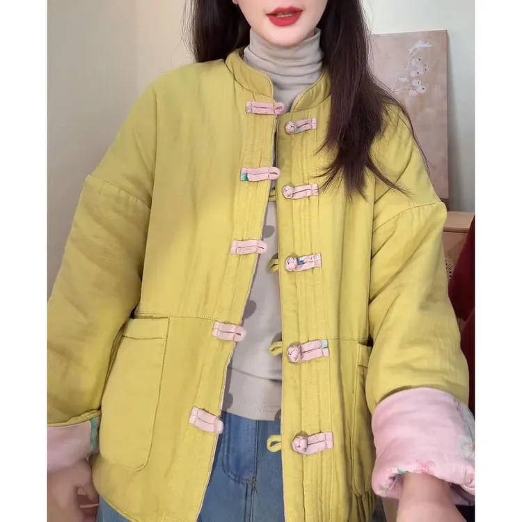 2025冬季新款新中式国风时尚洋气设计感盘扣双面穿保暖棉服外套潮