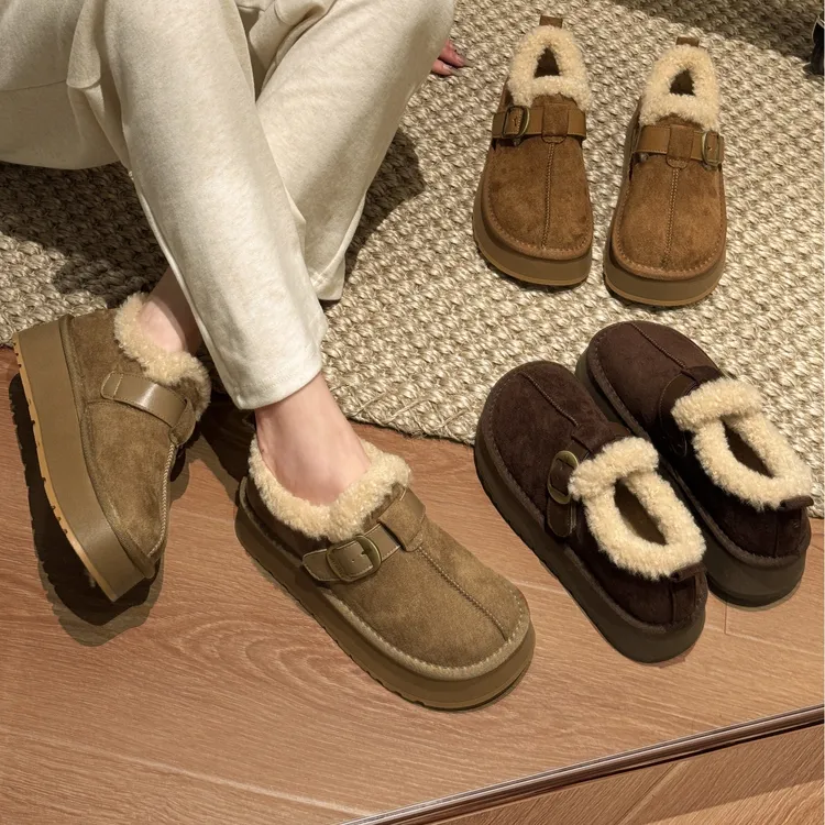 贾不假加绒软底勃肯棉鞋女款2025新款冬季复古百搭保暖厚底豆豆鞋