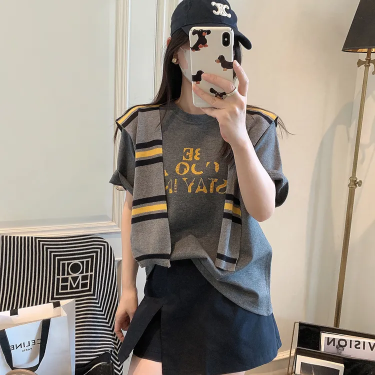 高级感披肩德绒短袖t恤女2025早秋季新款宽松欧货洋气两件套上衣