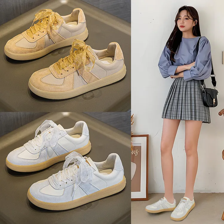 2025春秋德训鞋软底鞋平跟低帮真皮小白鞋女大码百搭情侣休闲板鞋