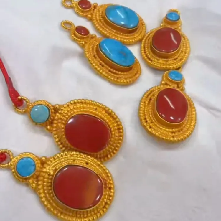 铜合金石英石耳饰 铜合金2025年时尚藏式耳环