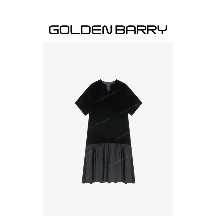 GOLDENBARRY「丝绒星落」松弛感丝绒拼接连衣裙GB060713012