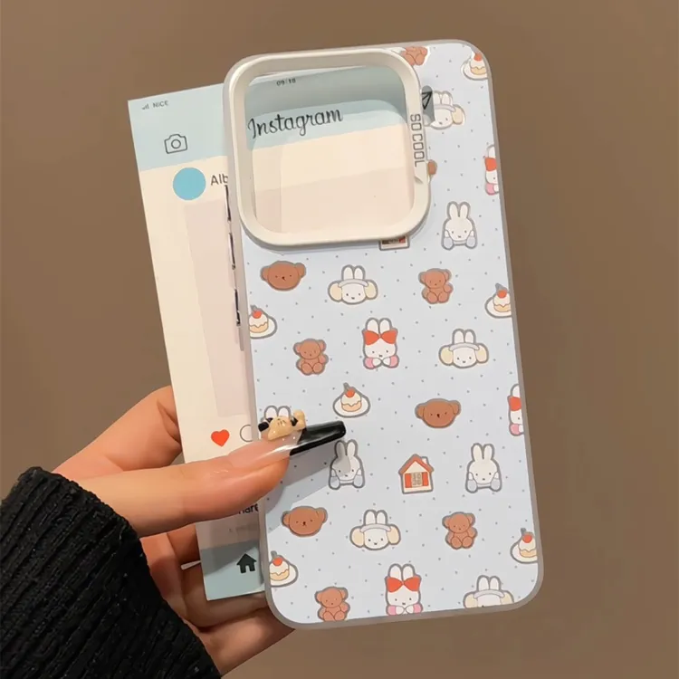 适用于【苹果16/华为/OPPO/VIVO】波点米菲兔防摔手机壳磨砂彩银